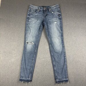 Silver Jeans Co Womens 27 Boyfriend Distressed Mid Rise Stretch Blue Jeans